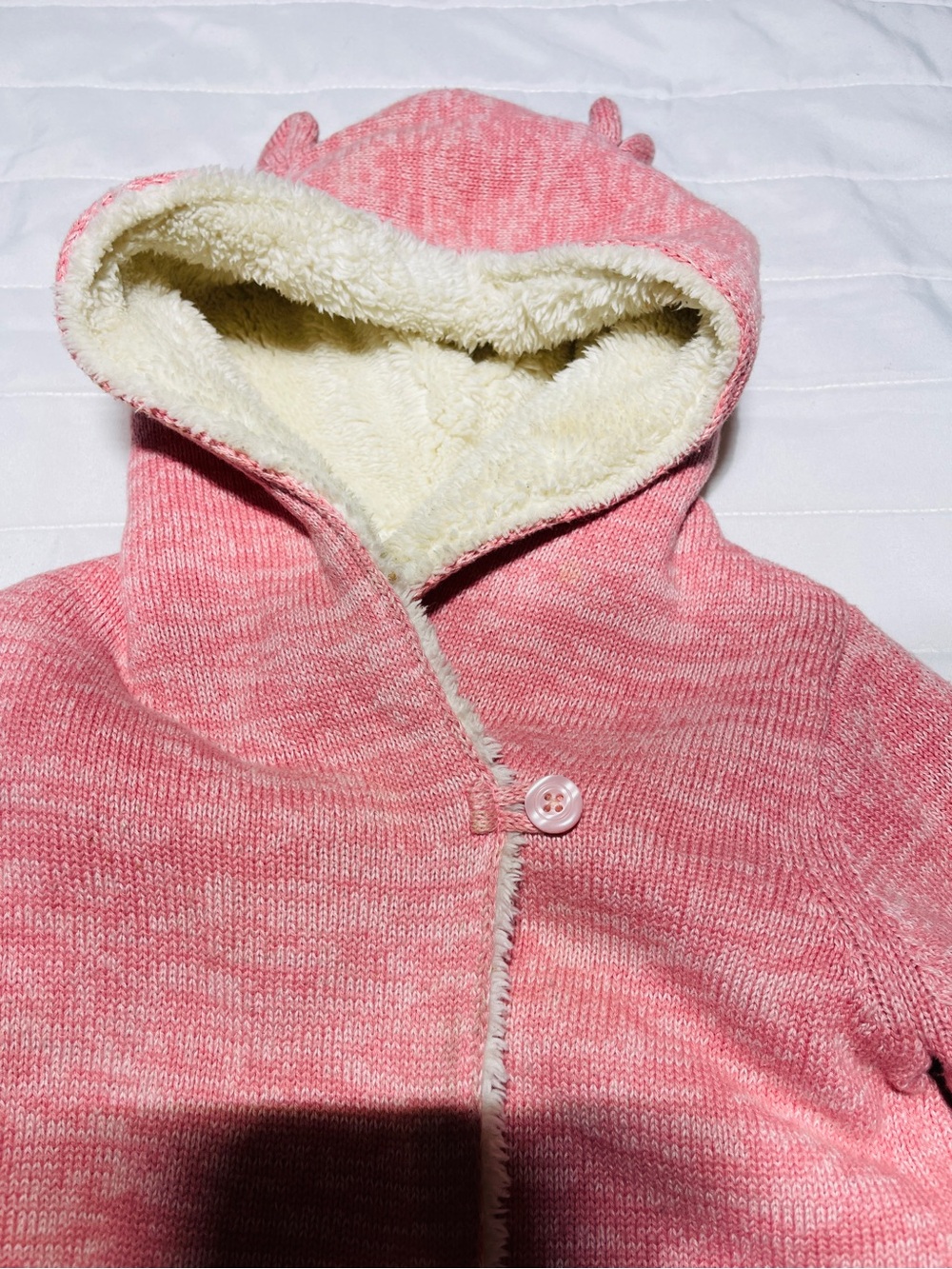 GAP Pink and Cream Hooded Knit Jacket with Sherpa Lining